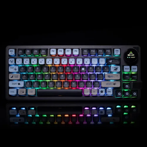 Vista 7 de GK GAMAKAY Teclado mecánico LK75 con junta al 75% con pantalla inteligente TFT 2 en 1 y perilla, Bluetooth 5.02.4GHzUSB-C con cable MDA Perfil