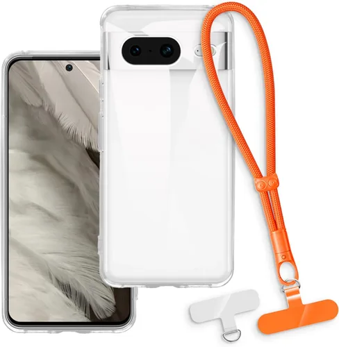 Vista 8 de Estuche y correa de muñeca para Pixel 8 - transparente+negro Funda protectora 2 en 1 para teléfono de 6.2 pulgadas con cordón desmontable y Funda