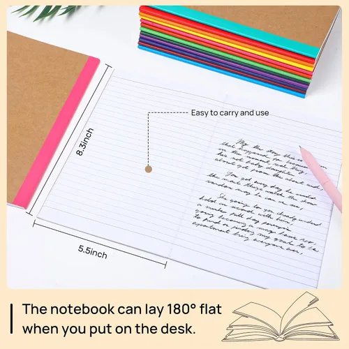 Vista 2 de miikoul Cuadernos de composición de 36 piezas a granel, cuadernos rayados A5 de papel kraft con rayas universitarias con espinas de arcoíris, 60
