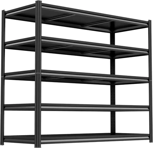 Vista 27 de Estantería de garaje y almacenamiento, estantes de metal de fácil montaje, estante de 5 niveles, estante ajustable de alta resistencia, estantes