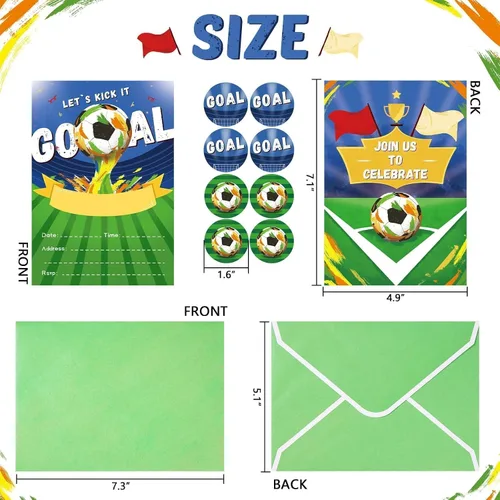 Vista 6 de WERNNSAI 24 Juego de Invitaciones de Cumpleaños de Fútbol con Sobres - Suministros de Fiesta de Fútbol para Niños, Niños, Deporte de Fútbol