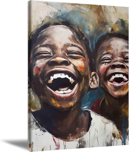 Vista 5 de Turaranusy Póster de arte negro para niños africanos, lienzo para pared, niños bajo la lluvia, para decoración de sala de estar, dormitorio