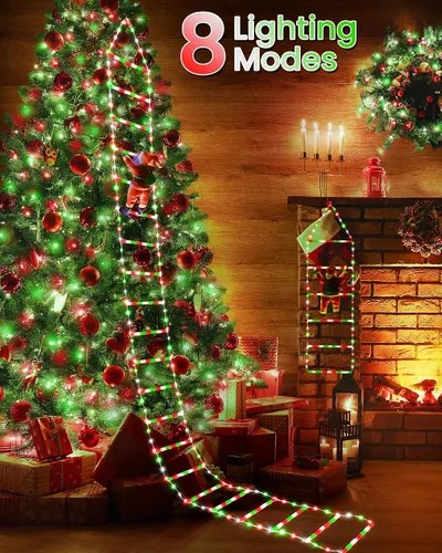 Vista 2 de Luces LED de escalera para decoraciones navideñas de 10 pies con Papá Noel