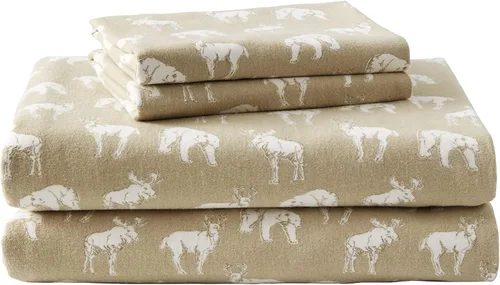 Vista 2 de Eddie Bauer Flannel Collection - Juego de sábanas de algodón, preencogido y cepillado para mayor suavidad, comodidad y sensación de calidez