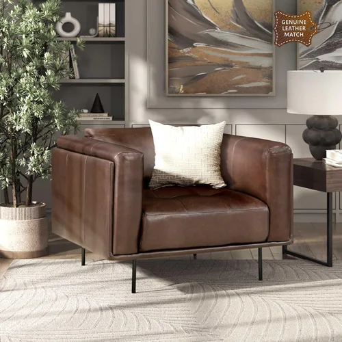 Vista 11 de Lexicon Sofá de cuero de grano superior, sofá moderno, sofá de gran tamaño con marco de madera maciza y patas de metal, sofás de cuero para sala