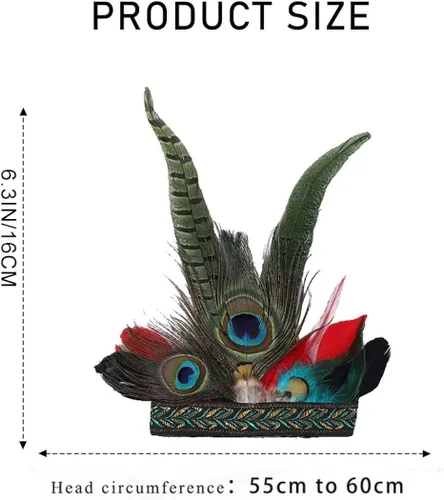 Vista 2 de CAKURE Disfraz de pavo real para mujer tocado de plumas de carnaval tocado de corona disfraz indio para fiesta de Halloween