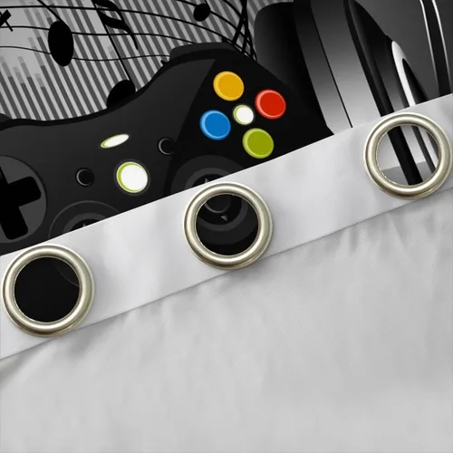 Vista 4 de Feelyou Cortinas de videojuegos negro y gris para niños, dormitorio, música, audífonos, notas, cortinas de ventana, para niños, adolescentes