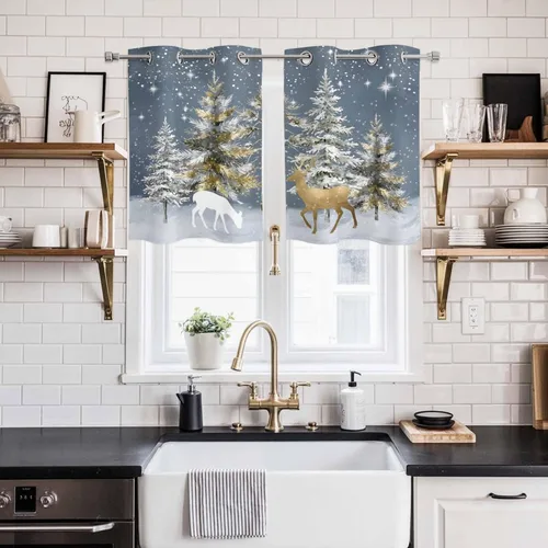 Vista 61 de Libaoge Cortinas de Navidad para cocina, dormitorio, juego de 2 paneles, diseño de muñeco de nieve de Navidad, cortinas de invierno con copos