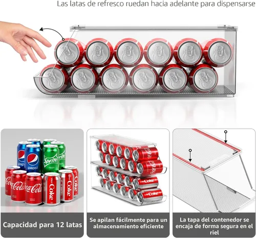 Vista 6 de Sorbus Organizador de latas de soda para refrigerador, dispensador de latas apilable con tapa para refrigerador, despensa, congelador, capacidad