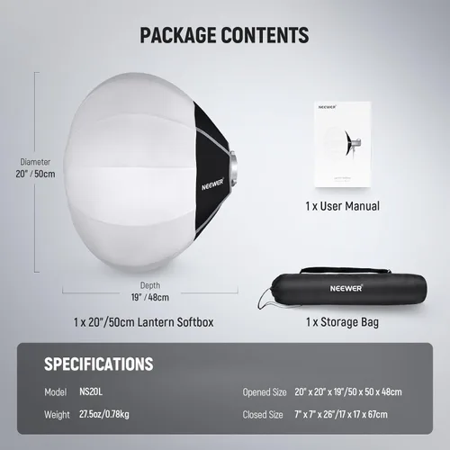 Vista 8 de NEEWER Softbox de linterna de 20"/50cm, Difusor de luz de liberación rápida de 360° con montaje Bowens de aleación de nylon ligera para luces