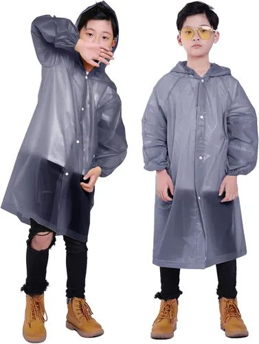 Vista 18 de Chaqueta de lluvia para niños, paquete de 2 ponchos de lluvia para niños, impermeables reutilizables para niños y niñas, impermeable, para exteriores