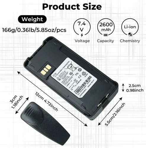 Vista 7 de 7.4V 2600mAh Li-ion PMNN476A Batería de repuesto para Motorola CP1200 CP1300 CP1600 CP1660 CP185 EP350 XiR C1200 Radio bidireccional