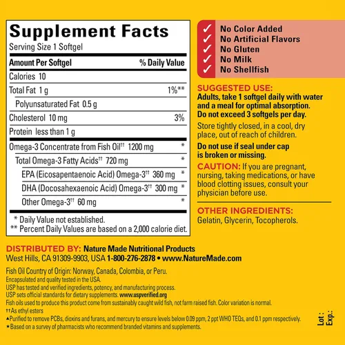 Vista 7 de Nature Made Aceite de pescado Omega 3, 1200 mg cápsulas blandas