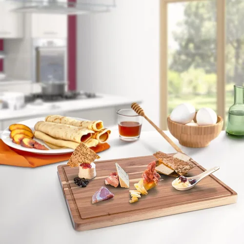 Vista 6 de GAOMON Acacia - Tabla de cortar de madera extra grande, bloque de carnicero de 1.2 pulgadas de grosor, bloque de cocina de madera reversible, tabla