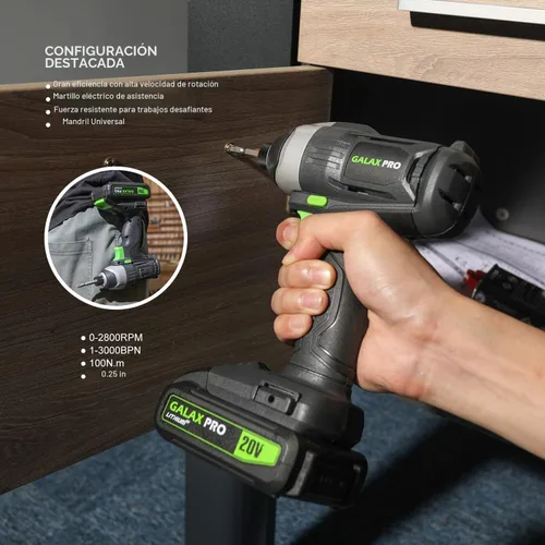 Vista 3 de Kit combinado de taladro y destornillador de impacto de 20 V máx. 2 velocidades, taladro inalámbrico GALAX PRO/destornillador de impacto con 1