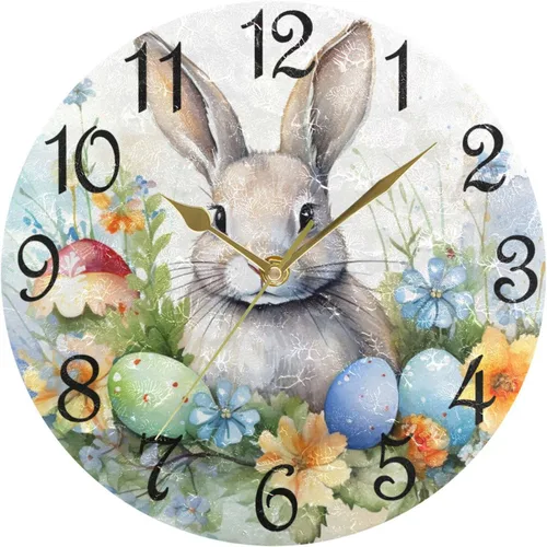 Vista 34 de Reloj de pared rústico retro con puerta de granero de madera, marrón, azul, funciona con pilas, silencioso, sin tictac, 10 pulgadas, reloj de mesa
