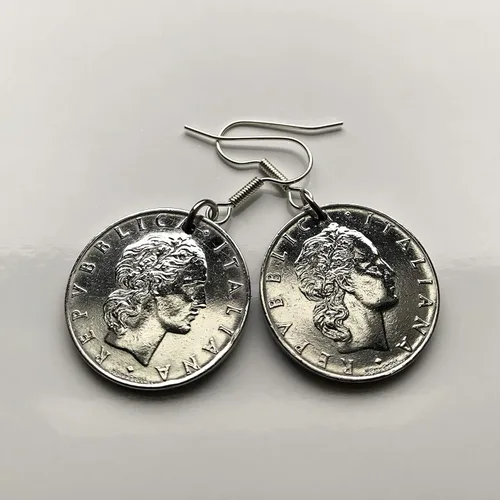 Vista 6 de Italia 50 Lire moneda pendientes pendientes italiana joyería laureado Roma Milán Florencia Venecia Verona Génova Perugia Palermo Bolonia Torino