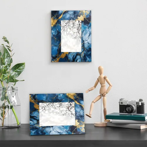 Vista 5 de Marco de fotos de madera con textura de mármol azul de 4 x 6 pulgadas con marco de fotos acrílico de alta definición, pantalla vertical u