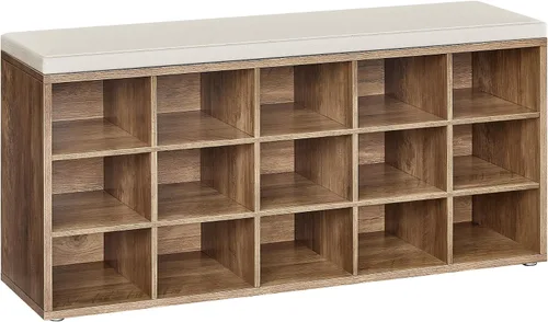 Vista 15 de VASAGLE - Colección CUSTOS - Banco para zapatos, banco de almacenamiento con asiento acolchado, banco de entrada con 9 compartimentos