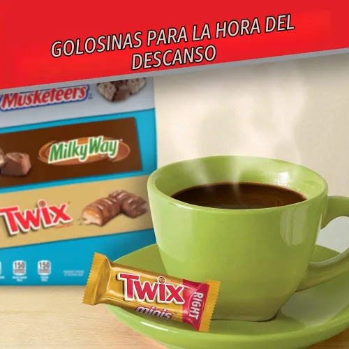 Vista 6 de Mars SNICKERS, TWIX, 3 MUSKETEERS & MILKY WAY Paquete Variado de Mini Barras de Chocolate Envueltas Individualmente, Surtido a Granel, Bolsa de 67.2