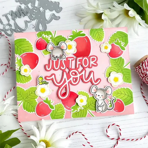 Vista 4 de Juego de sellos y troqueles de fresas y ratones para hacer tarjetas, sellos transparentes y troqueles de corte de metal para álbumes de recortes