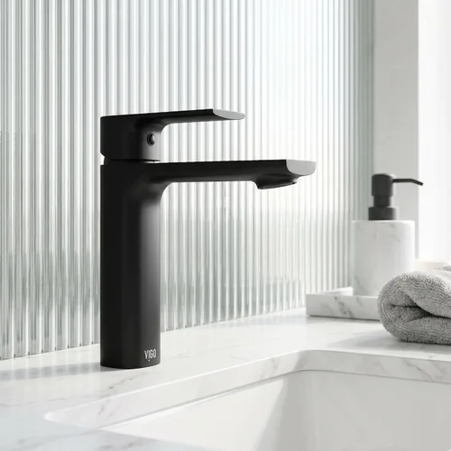 Vista 3 de VIGO Davidson - Grifo de lavabo de baño de un solo mango, 6 pulgadas, negro mate, diseño moderno, latón macizo, válvula de disco WaterSense