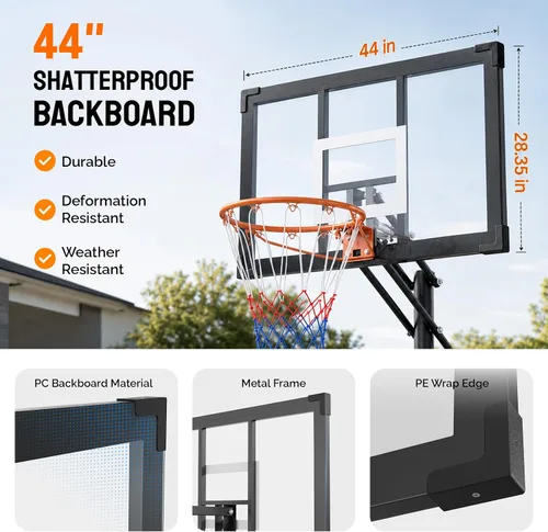 Vista 4 de PEXMOR 4.92-10 FT Portable Basketball Hoop with 44" Backboard for Teens
