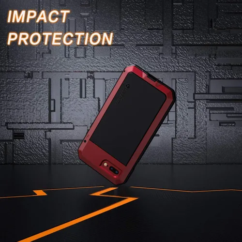 Vista 2 de Lanhiem Funda para iPhone 7 Plus/8 Plus, resistente a los golpes, [Tough Armour], funda de metal con protector de pantalla integrado, funda Rojo