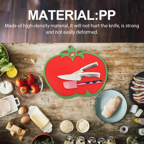 Vista 7 de Kichvoe Tabla de cortar con forma de tomate – Tabla de cortar alimentos de cocina de plástico para verduras, frutas, queso, carne Tapete de corte