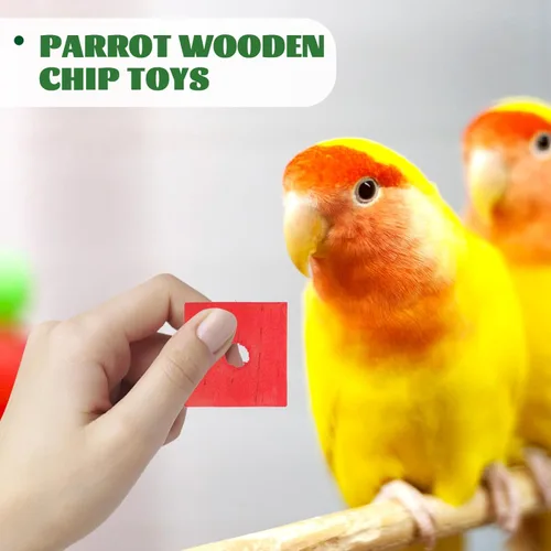 Vista 5 de 100 piezas de madera bloques de loro juguetes pájaro loro jaula piezas para bricolaje jugar masticar trituración