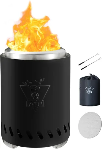 Vista 12 de YEFU Hoguera de mesa portátil: estufa de bajo humo para exteriores y patio, fogata de mesa de combustión segura alimentada por pellets y madera