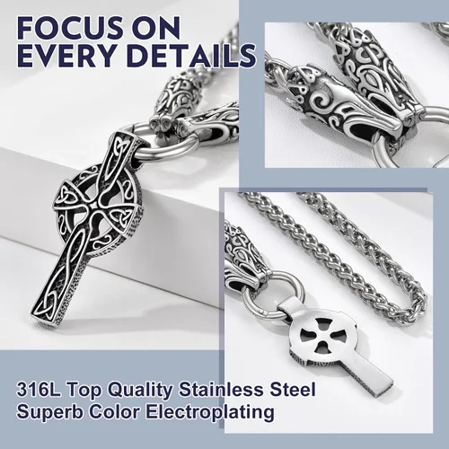 Vista 4 de Bandmax Stainless Steel Celtic Cross Necklace for Men Women, Irish Knot Prayer Charm Necklace Serenity Crucifix Jewelry