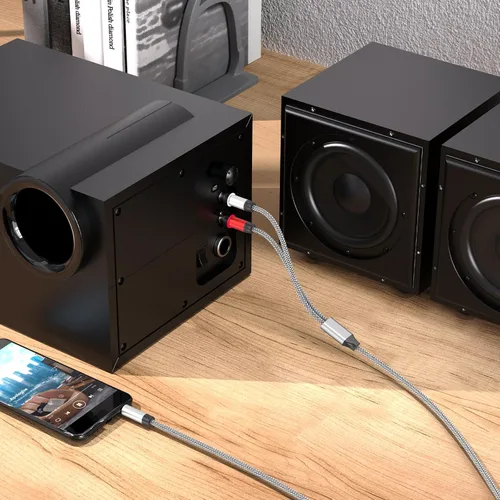 Vista 5 de Cable de audio de 3.5 mm a 2 RCA, adaptador auxiliar, cable divisor estéreo AUX, cable RCA en Y para smartphone, altavoces, tableta, televisión HD