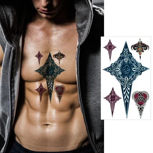 Vista 5 de Tatuajes grandes falsos temporales para hombres, mujeres y adolescentes, VIWIEU 3D realista para niñas, tatuajes temporales, 5 hojas, tatuajes