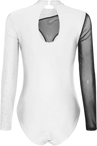 Vista 59 de iiniim Leotardo de malla para mujer, con diamantes de imitación, de malla, de manga larga, leotardos de gimnasia