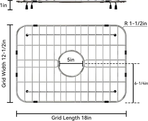 Vista 2 de Rejilla para fregadero de 18 x 12-1/2 pulgadas, drenaje centrado con radio de esquina de 1-1/2 pulgadas, material de acero inoxidable para fregadero