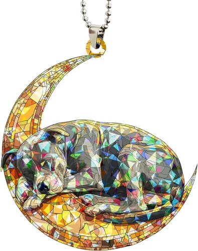 Vista 7 de Talataca Pit Bull Adorno Hologramático Plano de Perro 2D, Adorno de Luna Creciente de Plástico, Adorno Colgante para Espejo Retrovisor de Coche