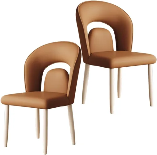 Vista 9 de YVYKFZD Leather Dining Chairs, Kitchen Chairs Set with Curved Back, Upholstered Dining Room Chair, Armless Comfy Side Chair, for Living Room, Dark