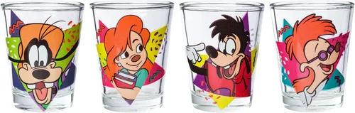Vista 2 de Silver Buffalo Disney Una película Goofy - Juego de 4 mini vasos con personajes de Goofy, Max Goof, Roxanne y Bobby Zimuruski, 1.5 onzas