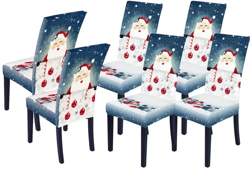 Vista 26 de XMNTG Juego de 6 fundas para sillas de Navidad, con estampado de ciervos, decoración de Navidad, fundas extraíbles para sillas antideslizantes Negro