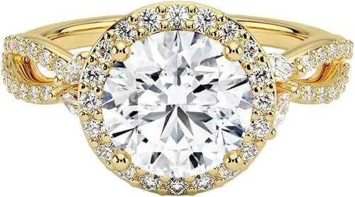 Vista 4 de IGI - Anillo de compromiso de diamantes creados en laboratorio de excelente talla redonda blanca de 0.93 quilates con marquesa de acento y diamantes