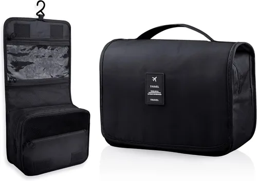 Vista 10 de Neceser colgante, organizador de viaje de gran capacidad para artículos de tocador, tela Oxford impermeable, bolsa de cosméticos de viaje con gancho