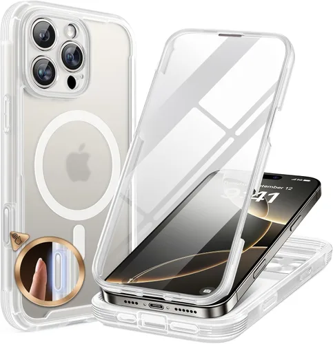 Vista 11 de Miracase - Funda magnética para iPhone 13 Pro Max de 6.7 pulgadas (compatible con MagSafe), transparente, completo, protector de pantalla de vidrio