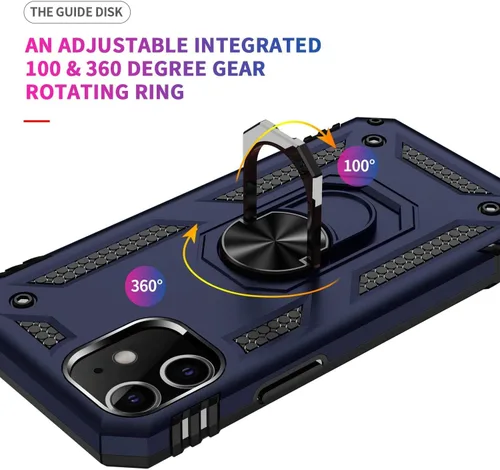 Vista 6 de KKBL - Funda para teléfono compatible con [iPhone 11], contraportada con protección contra golpes, anillo con función atril, color azul