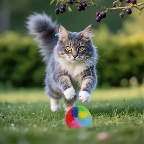Vista 4 de 40 bolas de peluche suave para gatos de 1.7 pulgadas, pompón arcoíris para gatos, bolas de juguete mullidas para gatitos persecución de hilo