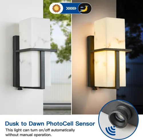 Vista 3 de Linterna de pared industrial con sensor de anochecer a amanecer, impermeable, moderna, para montaje en pared, con botón de fotocélula y fotocélula