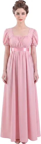 Vista 14 de Vestido de regencia para mujer, cuello cuadrado, manga abombada Verde oscuro