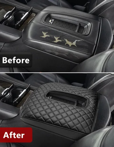 Vista 7 de KBH Funda para reposabrazos de consola central para Cadillac Escalade 2015-2020, borde de cuero de vinilo, protector de cojín de consola central