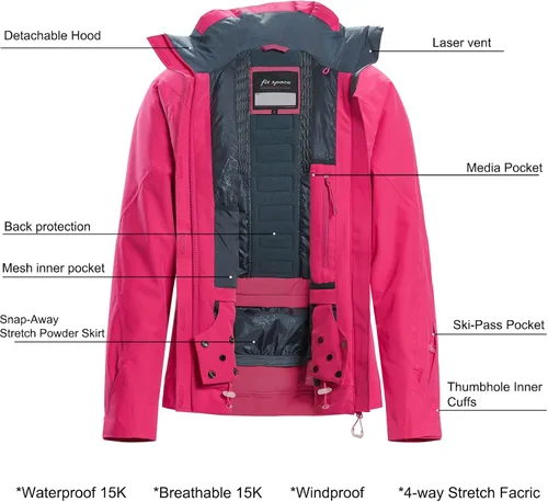 Vista 2 de fit space Abrigo de esquí de invierno para mujer, chaqueta con capucha para snowboard, deportes