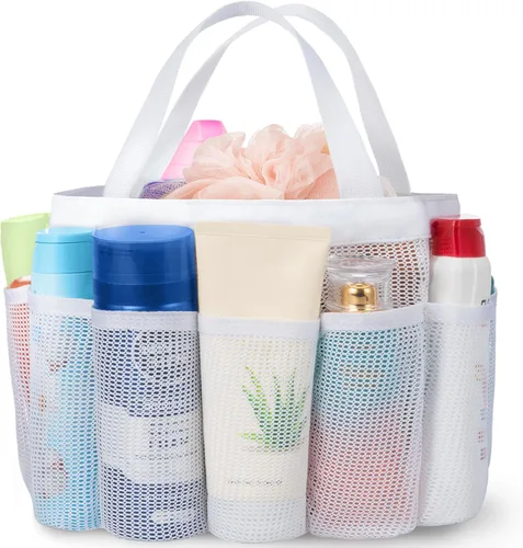 Vista 17 de Lifewit Organizador de ducha de malla portátil para dormitorio universitario con 7 bolsillos, cesta organizadora colgante independiente, bolsa